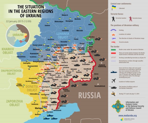 Ukrainian Defense Ministry Donbass Situation Map, Early January 2015