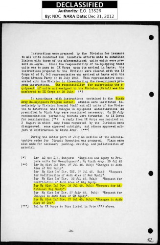 Page 34, 81st ID Operations Report, Palau Islands to New Caledonia to Leyte P.I. to Japan  5 Jan 1945 to 10 Jan 1946