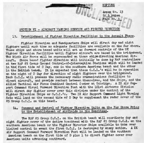 Annex 9 to Neptune Engineer Plan Air Warning and Control paragraphs 13 & 14