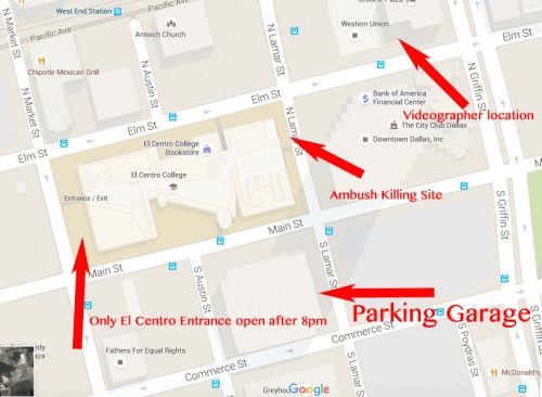 <strong>Google map of shooting area in downtown Dallas. </strong>