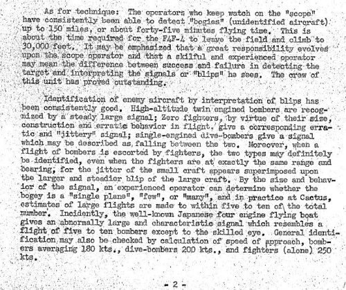 Page 2 of "Confidential notes on the maintenance and operation of SCR-270, compilation of," dated 7 October 1943. source USMC History Archives, courtesy of MACCS History