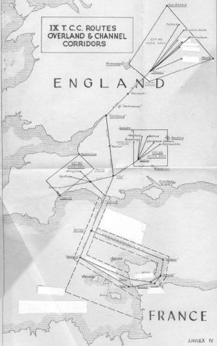 The air routes for the troop carriers delivering allied Airborne forces for the Overlord Landings