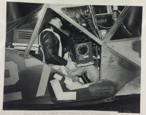 This is a photograph of the installation of block III TV Camera in the Stinson L-5 Sentinel. This aircraft was a World War II era liaison aircraft used by all branches of the U.S. military and by the British Royal Air Force. It was slated to play the role of a "Manned UAV" providing live television of the invasion of Japan.