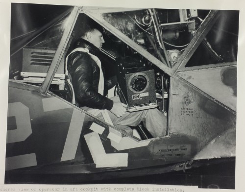 <strong>This is a photograph of the installation of block III TV Camera in the Stinson L-5 Sentinel. This aircraft  was a World War II era liaison aircraft used by all branches of the U.S. military and by the British Royal Air Force.  It was slated to play the role of a "Manned UAV" providing live television of the invasion of Japan.</strong>