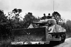 A M4 Sherman Tankdozer in France on August 7, 1944