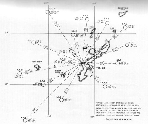 This is a map of US Navy Radar Picket Destroyers at Okinawa taken from US Navy planning documents. 