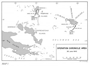 Map 5 Operation CHRONICLE Area 30 June 1943 -- Source: US Army in World War 2, "Cartwheel: The Reduction of Rabul"