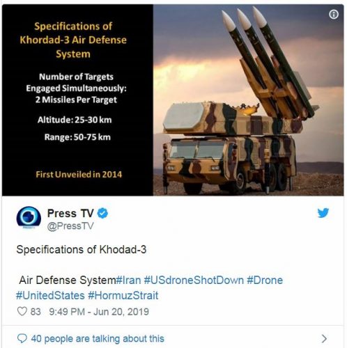 Press TV Tweet of Iranian SAM