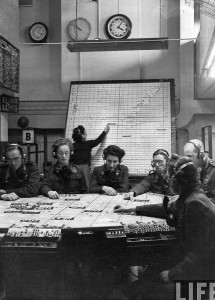 RAF Plotting Room with grid-coordinate reporting filter and operations maps.