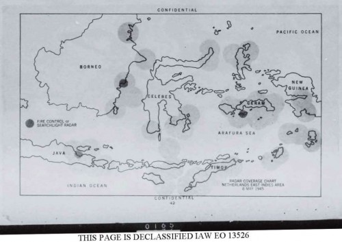 Ratel (Radar intelligence) No. 5, May 8, 1945 radar coverage map of the Dutch East Indies made with intelligence provided by General MacArthur's Section 22 Radar 'Boffins'.