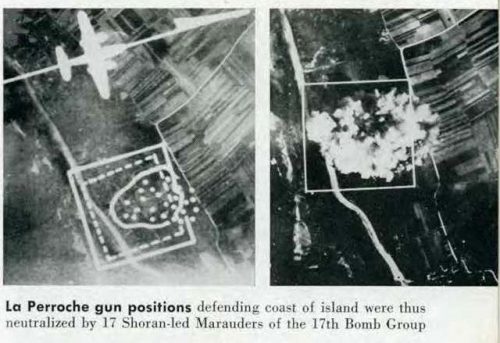 The BDA photo on the left and the SHORAN strike photo on the right are from Pg 51 from Radar Magazine No. 10. They show an April 1945 air strike on a stay-behind Nazi coast Defense position blocking the use by allied ships of port of Bordeaux, France