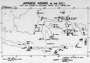 Map of Japanese radars located in the Netherland East Indies from Section 22 Monthly radar report dated 1 Feb. 1945
