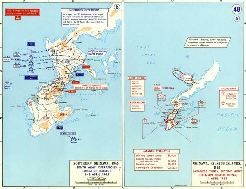 This is the West Point Atlas map of the 1 April 1945 Love Day landings through 8 April 1945.